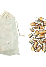 Metal Bells in Muslin Bag, Distressed Gold Finish, Set of 24