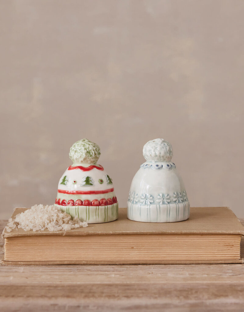 S/2 Stoneware Beanie Hat Salt & Pepper Shakers
