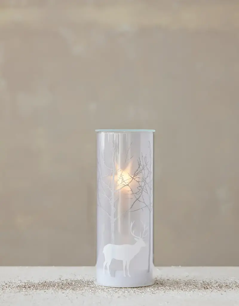 Glass LED Motion Light with Trees & Reindeer Image