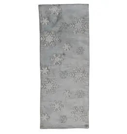 Cotton Blend Velvet Table Runner with Embroidered Snowflakes & Beads