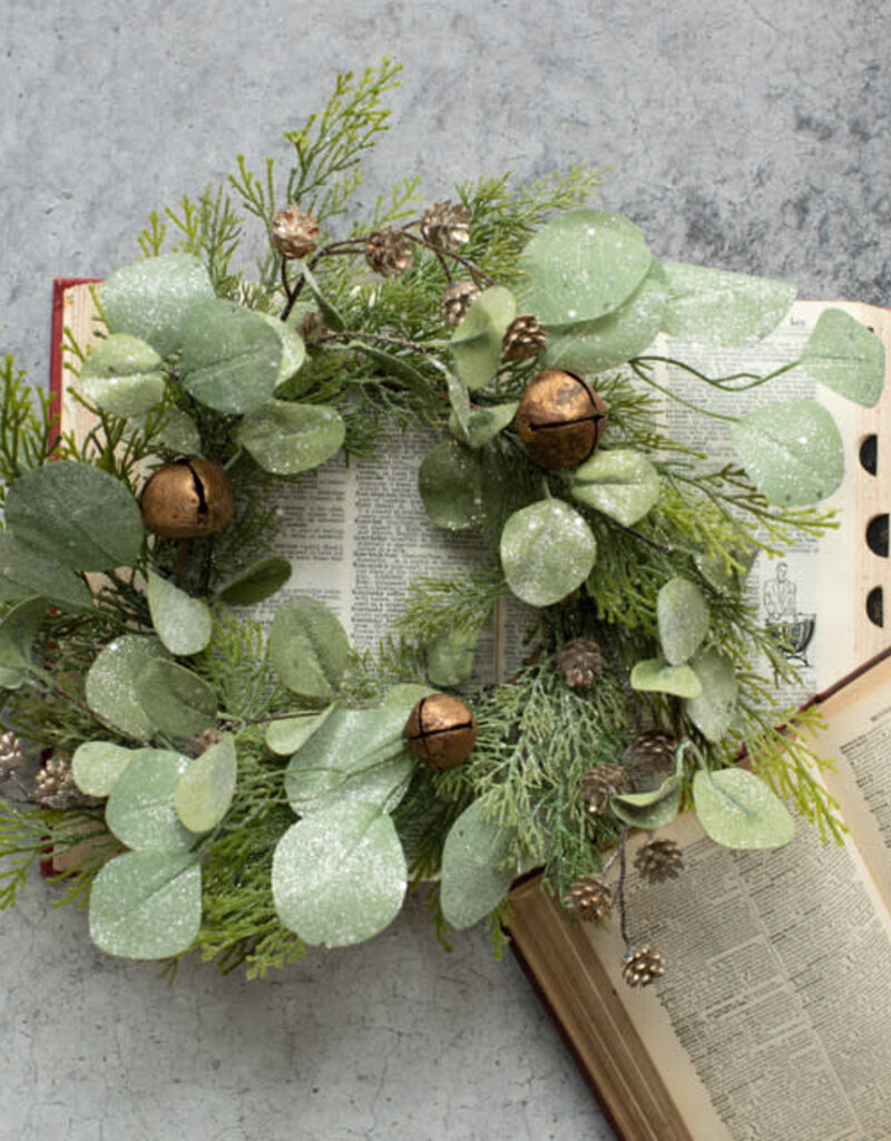 14" Cedar, Cones, Eucalyptus & Bell Candle Ring