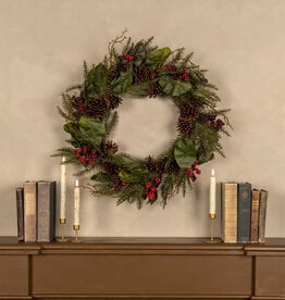 26" CEDAR & MAGNOLIA LEAF W/ RED BERRY WREATH