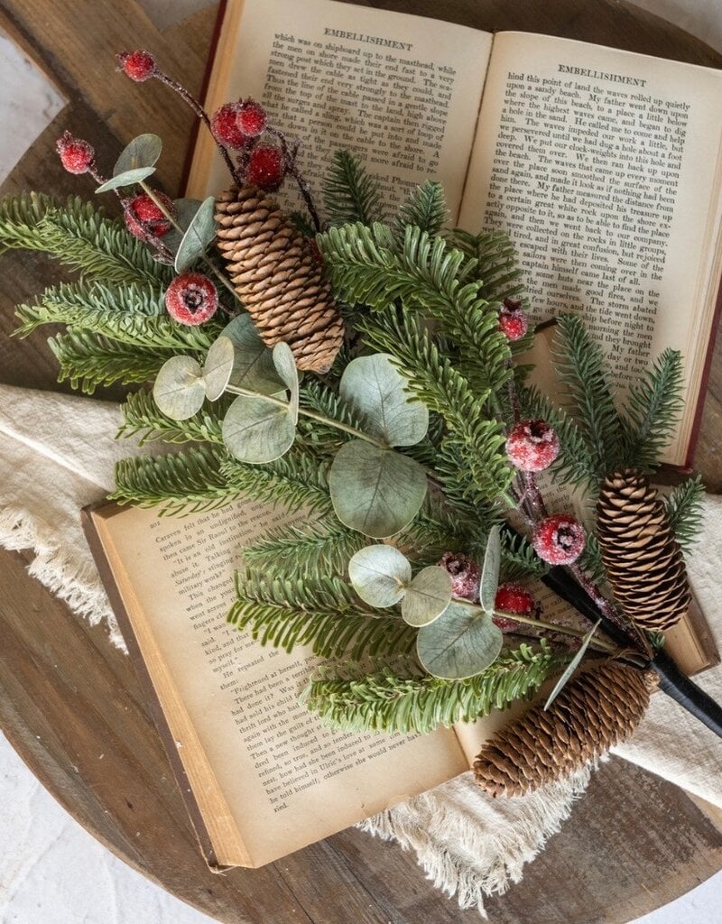 28" MIXED GREENS & ICY RED BERRY SPRAY