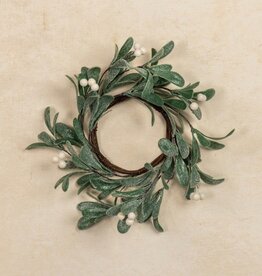 12" GLITTERED MISTLETOE CANDLE RING