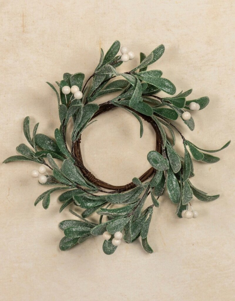 12" GLITTERED MISTLETOE CANDLE RING