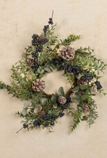 12" WINTER FOLIAGE & PINECONE CANDLE RING