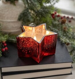 5.5" RED MERCURY GLASS STAR 3D FLAME CANDLE