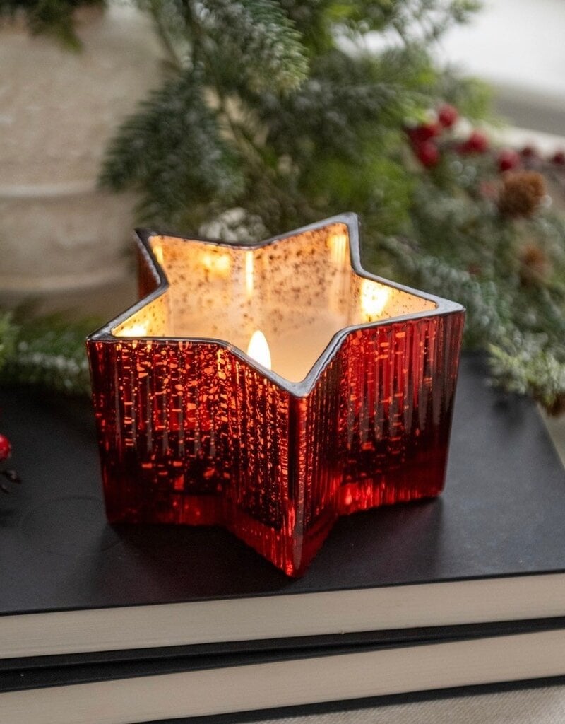 5.5" RED MERCURY GLASS STAR 3D FLAME CANDLE