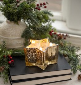 5.5" GOLD MERCURY GLASS STAR 3D FLAME CANDLE