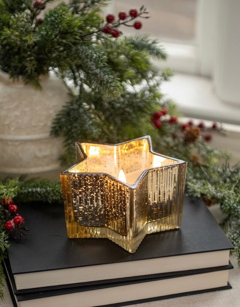 5.5" GOLD MERCURY GLASS STAR 3D FLAME CANDLE