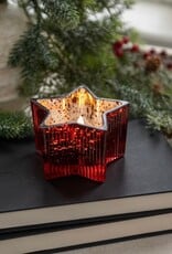 4.5" RED MERCURY GLASS STAR 3D FLAME CANDLE