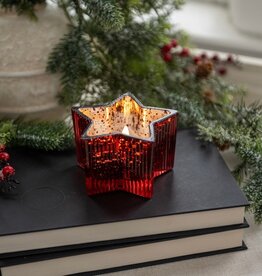 4.5" RED MERCURY GLASS STAR 3D FLAME CANDLE