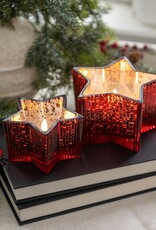 4.5" RED MERCURY GLASS STAR 3D FLAME CANDLE