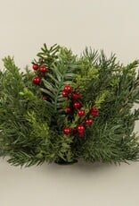 10" MIXED PINE HALF BALL W/ RED BERRIES