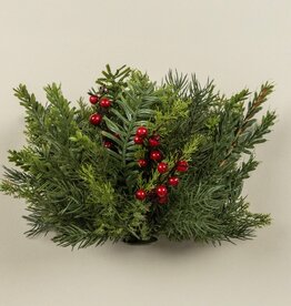 10" MIXED PINE HALF BALL W/ RED BERRIES