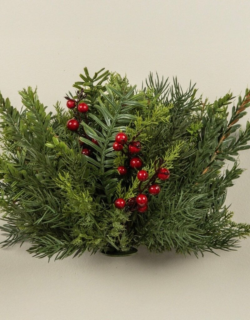 10" MIXED PINE HALF BALL W/ RED BERRIES