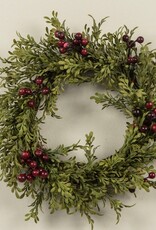 9" MINI LEAF CANDLE RING W/ BURGUNDY BERRIES