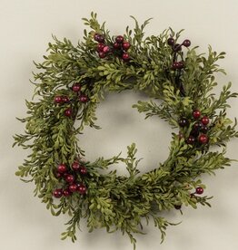 9" MINI LEAF CANDLE RING W/ BURGUNDY BERRIES