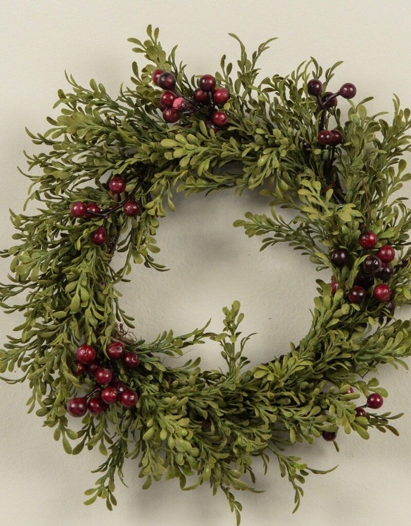 9" MINI LEAF CANDLE RING W/ BURGUNDY BERRIES