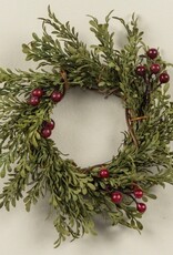 7" MINI LEAF TAPER CANDLE RING W/ BURGUNDY BERRIES