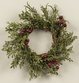 7" MINI LEAF TAPER CANDLE RING W/ BURGUNDY BERRIES