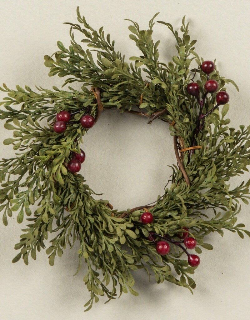 7" MINI LEAF TAPER CANDLE RING W/ BURGUNDY BERRIES