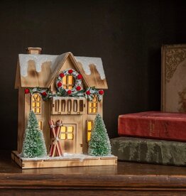 Lighted Wood Ski Lodge