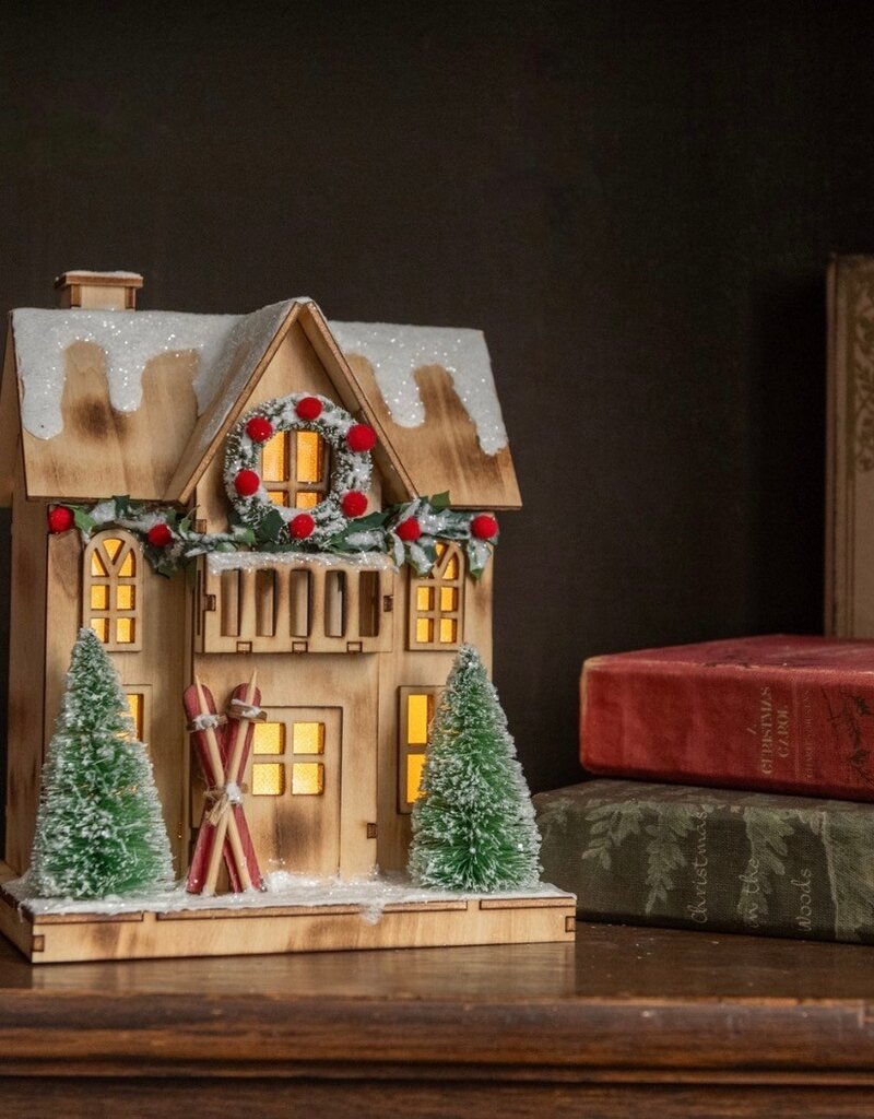 Lighted Wood Ski Lodge