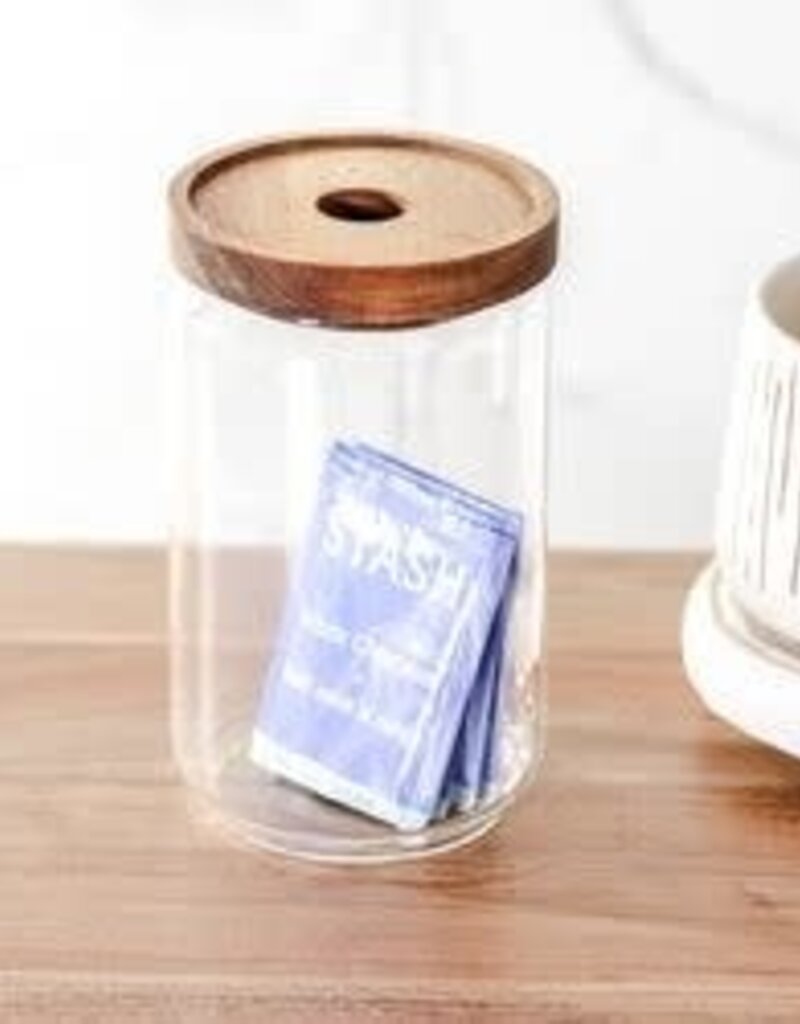6.7" Glass Jar Acacia Wood Lid