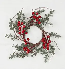 10" Ring-vintage flocked boxwood w/red berries