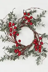 10" Ring-vintage flocked boxwood w/red berries