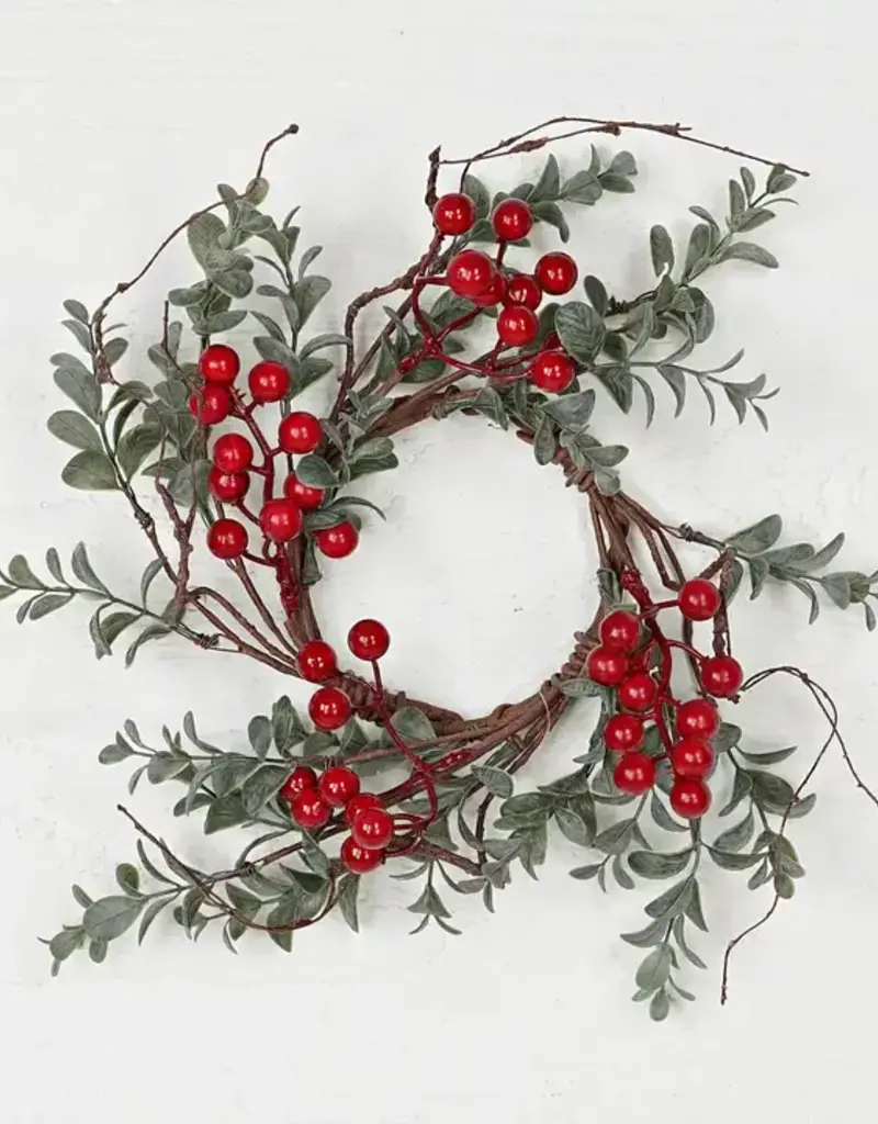 10" Ring-vintage flocked boxwood w/red berries