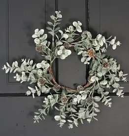 16" Wreath, sage eucalyptus w/birchcones