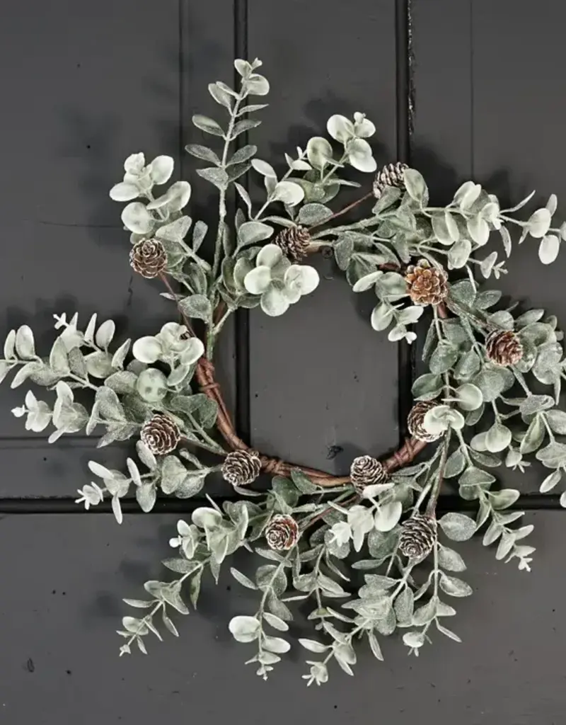 16" Wreath, sage eucalyptus w/birchcones