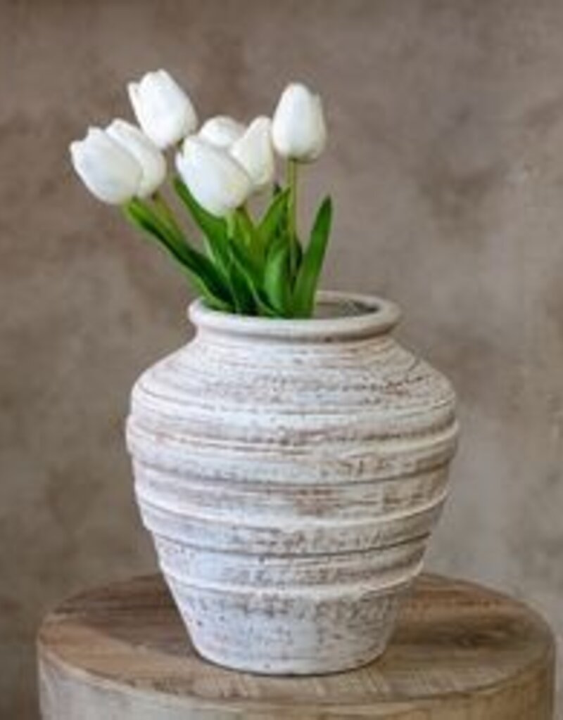 8" White Wash Terra Cotta Vase