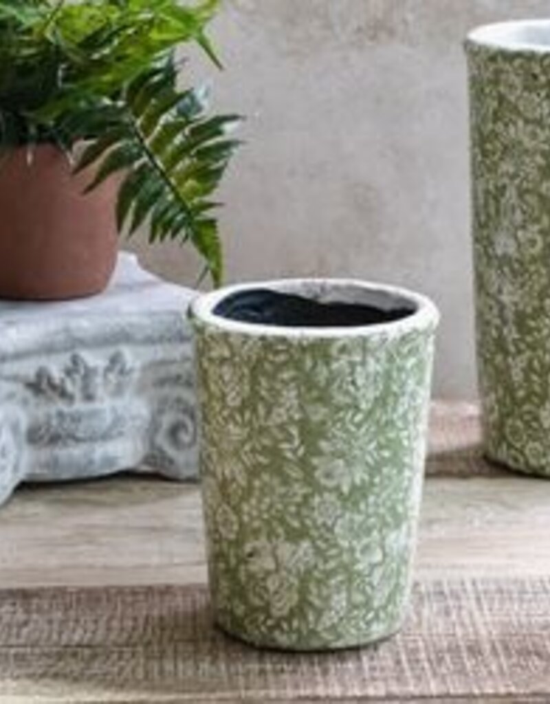 6.5" Green Floral Pattern Ceramic Vase