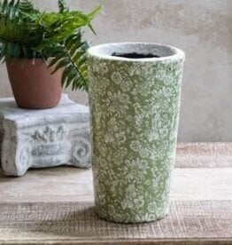 10" Green Floral Patter Ceramic Vase