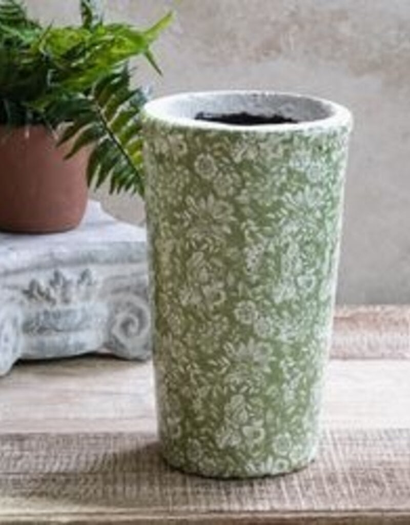 10" Green Floral Patter Ceramic Vase