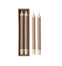 S/2 Horizontal Stripe Taper Candle, Tan