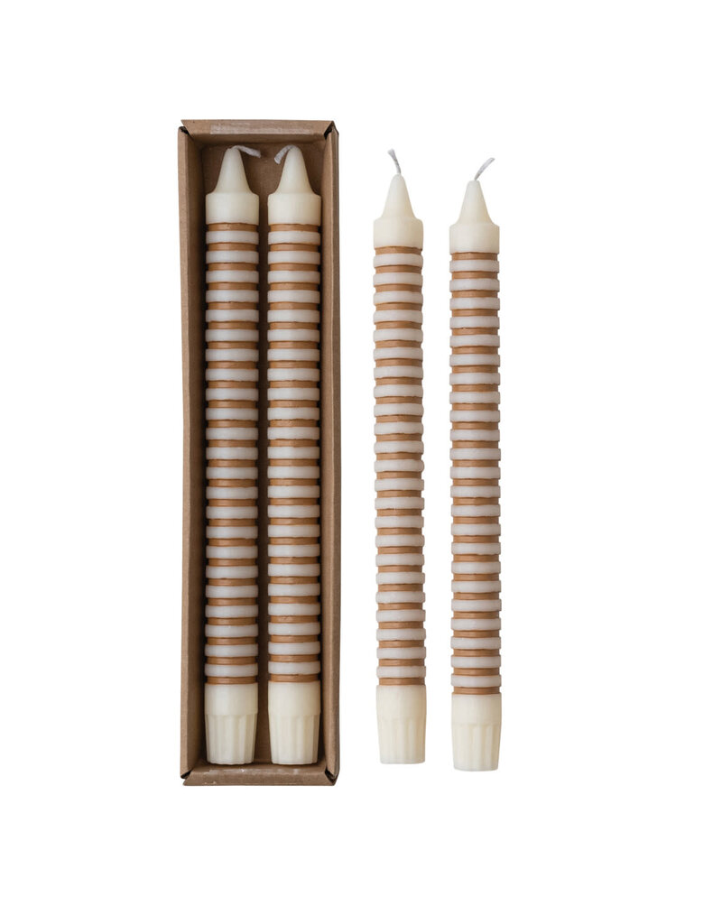 S/2 Horizontal Stripe Taper Candle, Tan