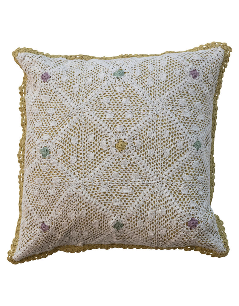 18" Sq. Cotton Crocheted Pillow