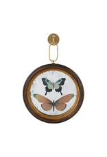 Framed Antique Mirror Wall Decor w/Butterflies and Hook
