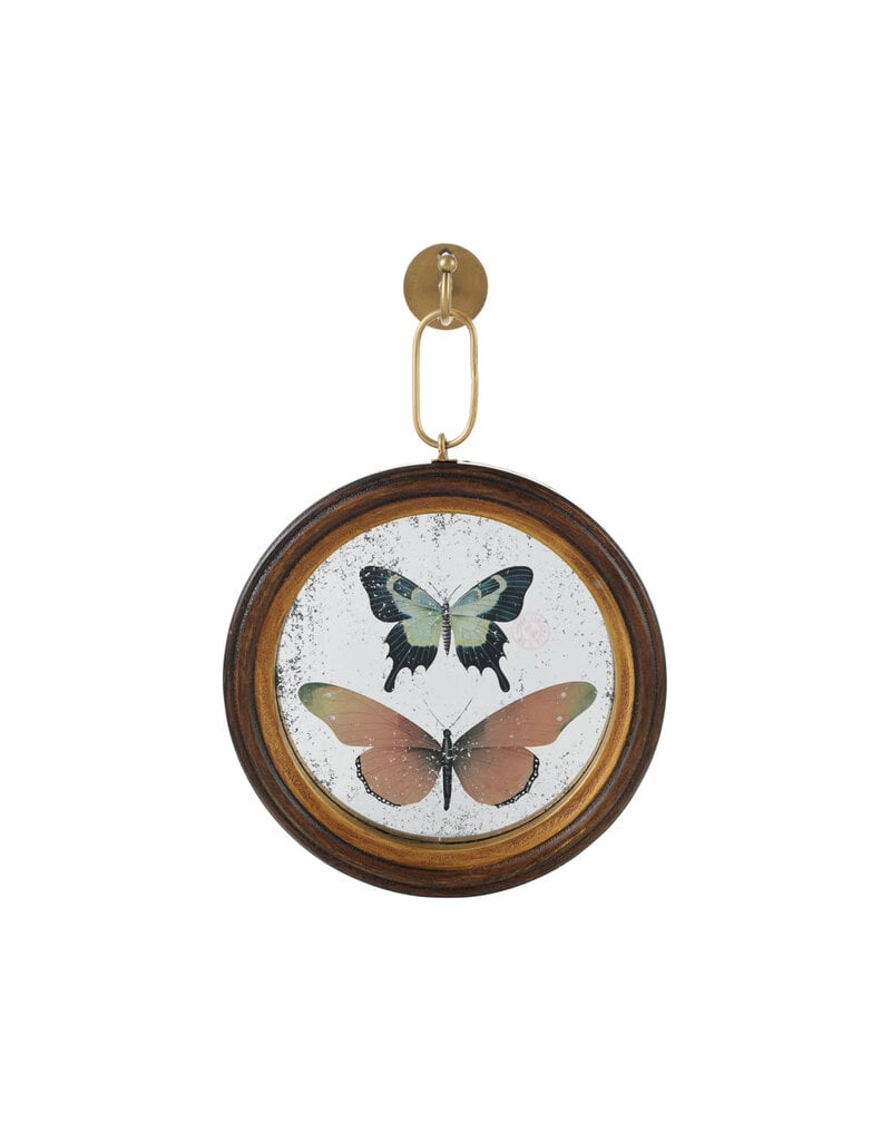 Framed Antique Mirror Wall Decor w/Butterflies and Hook