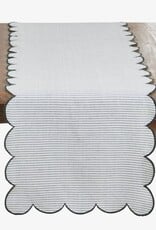 Cotton Striped Scalloped Table Runner, Green
