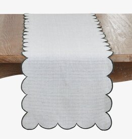 Cotton Striped Scalloped Table Runner, Green