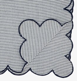 Cotton Striped Scalloped Table Runner, Navy