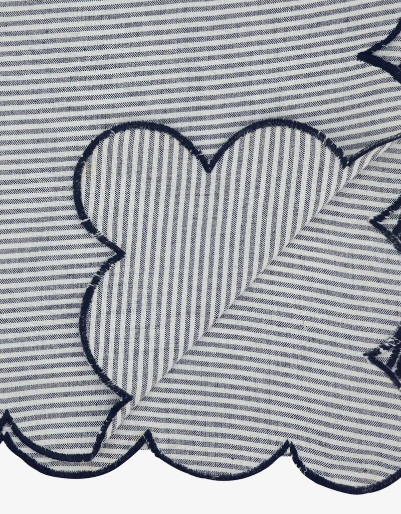 Cotton Striped Scalloped Table Runner, Navy