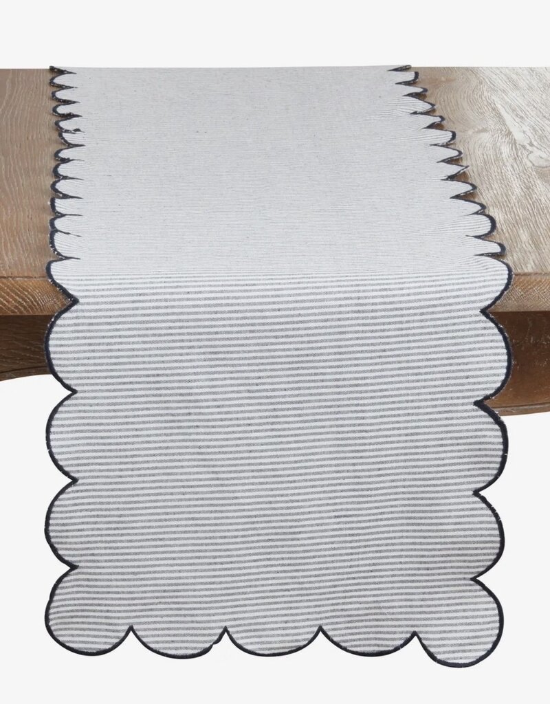 Cotton Striped Scalloped Table Runner, Navy