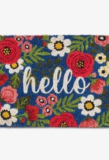 Floral Hello Doormat, Pink/Navy