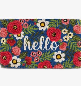 Floral Hello Doormat, Pink/Navy